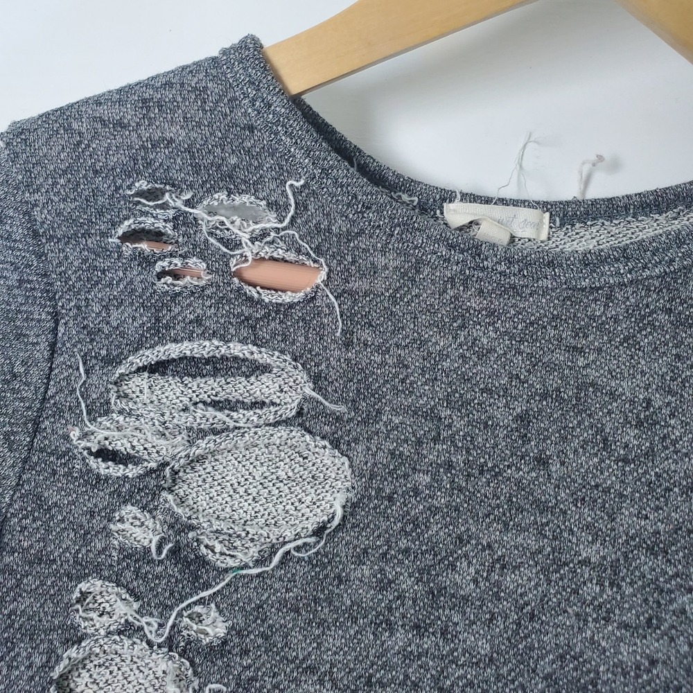 Wet Seal y2k Gray Distressed Sweatshirt Dress‎ Short Sleeve Casual Small